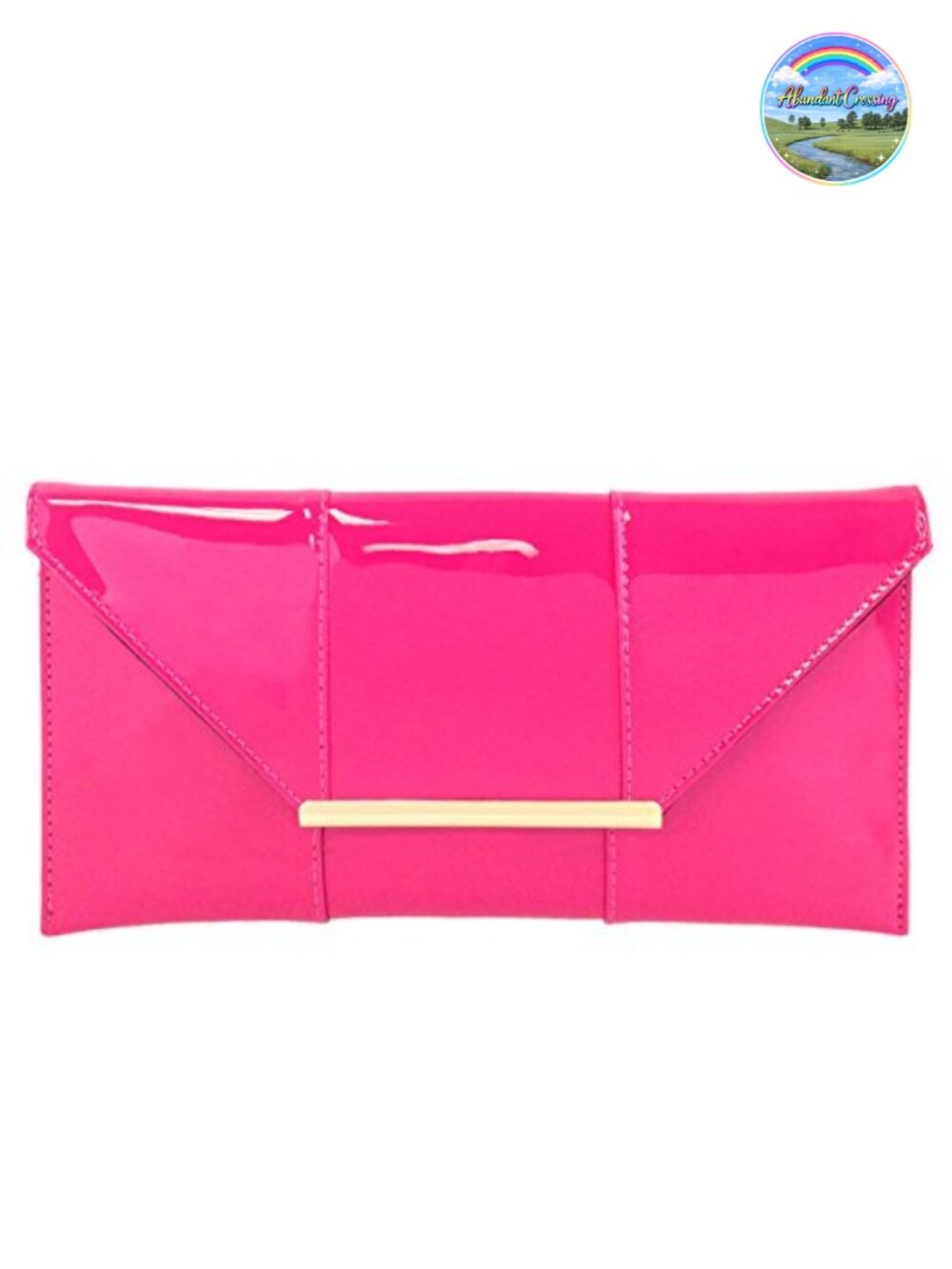 Faux Patent Leather Envelope Clutch with Detachable Chain